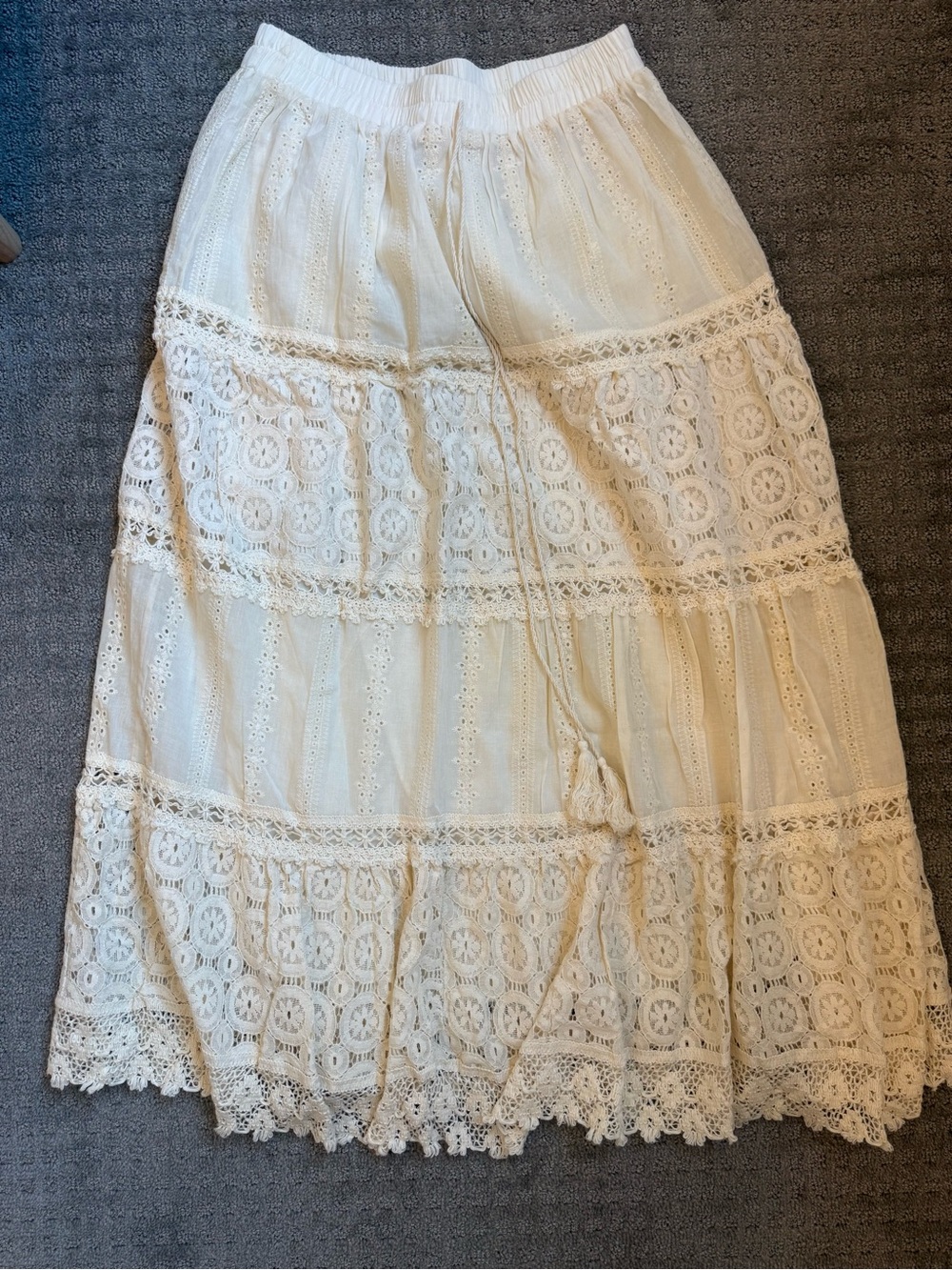 Three Bird Nest Cream Lace Tiered Maxi Skirt